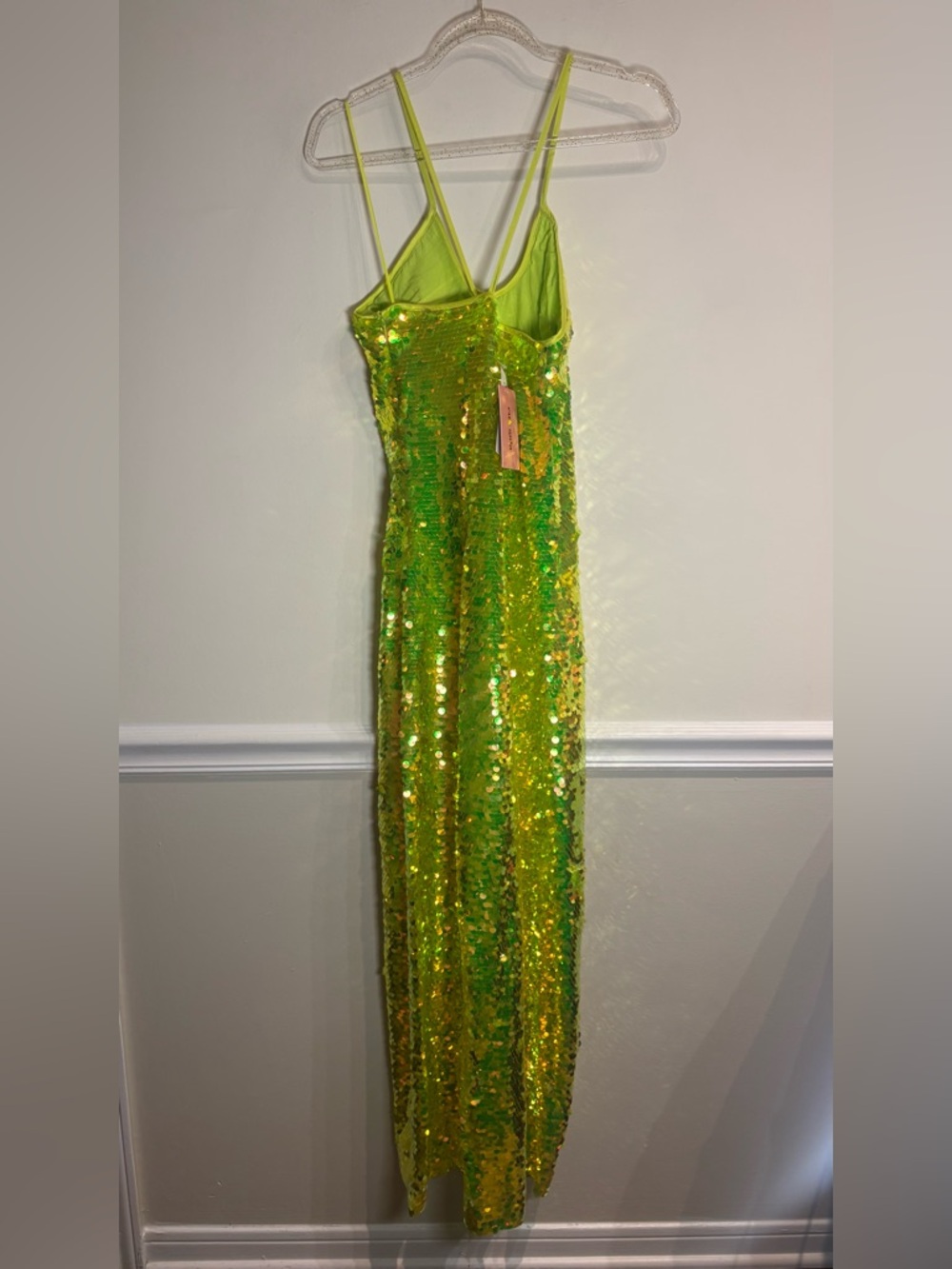 Cult Gaia NWT Lily Crisscross-Strap Sequin Maxi Dress in Acid Fern Green Medium - Picture 6 of 11